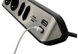 Stekkerdoos Brennenstuhl bureau Estilo 4 voudig inclusief 2 USB 2 meter zwart/zilver
