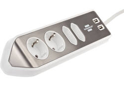 Stekkerdoos Brennenstuhl bureau Estilo 4 voudig inclusief 2 USB 2 meter wit/zilver