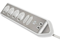 Stekkerdoos Brennenstuhl bureau Estilo 6 voudig inclusief 2 USB 200cm wit/zilver