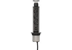 Stekkerdoos Brennenstuhl toren 3 voudig inclusief 2 USB 2 meter zwart/zilver