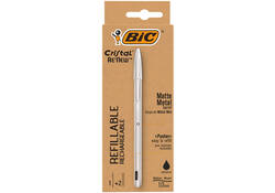 Balpen Bic Cristal Re-new medium zwart blister à 1 balpen + 2 vullingen