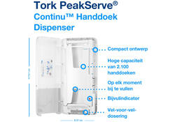 Handdoekdispenser Tork PeakServe® Continu™ H5 Elevation wit 552500