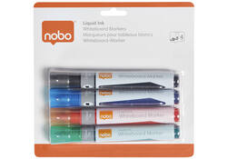 Viltstift Nobo whiteboard Liquid ink schuin assorti 4mm 4st