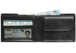 Portemonee Maverick All Black compact met kleingeldvak RFID leer zwart