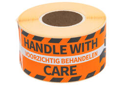 Waarschuwingsetiket Rillprint handle with care 46x125mm oranje
