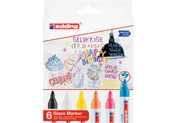 Viltstift edding 95 glasbord rond 1.5-3mm inclusief wit en zwart assorti set à 6 stuks