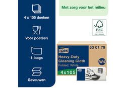 Reinigingsdoek Tork Heavy-Duty W4 multifunctioneel nonwoven 150 vel wit 530179