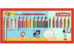Kleurpotloden STABILO 880 woody 3 in 1 incl puntenslijper en penseel assorti etui à 18 stuks