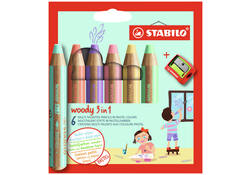 Kleurpotloden STABILO 880 woody inclusief puntenslijper pastel assorti etui à 6 stuks