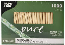 Roerstaafje Papstar 110x3mm bamboe 1000 stuks