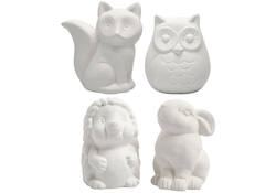 Dierenspaarpot Creativ Company terracotta 4 stuks uil, vos, haas en egel 9-10cm wit