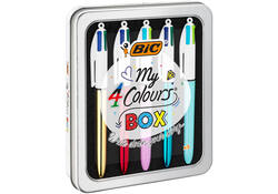 Balpen Bic 4kleuren My Bic medium assorti blik à 5 stuks