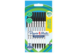 Balpen Paper Mate Kilometrico Recycled medium zwart blister à 8 stuks