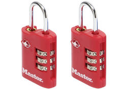 Hangslot Masterlock 3-cijfer combi TSA set van 2 sloten assorti in willekeurige kleur 30mm