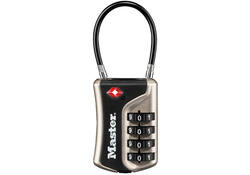 Hangslot Masterlock 4-cijfer combinatie TSA flexibele beugel zwart 35mm