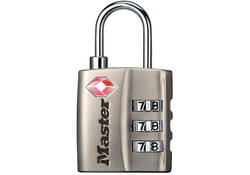 Hangslot Masterlock 3-cijfer combinatie TSA nikkel 30mm