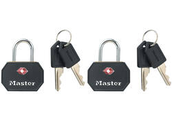 Hangslot Masterlock 2 gelijksluitend aluminium TSA zwart 30mm