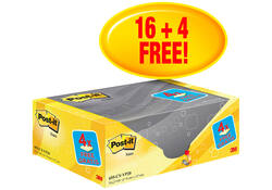 Memoblok 3M Post-it 655 76x127mm geel 16 + 4 gratis
