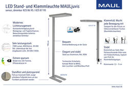 Werkpleklamp tafelklem MAUL Juvis LED beweging- daglichtsensor dimbaar hg 120cm zilver