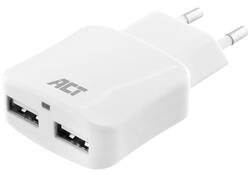 Oplader ACT USB 2 poorts 2.1A 12W wit