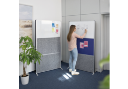 Scheidingswand MAUL akoestiek 100x180 2xdonker- 1xwhiteboard alum.frame op voet