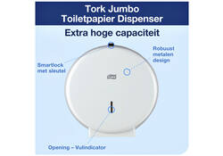 Toiletpapierdispenser Tork Jumbo T1 metaal wit 246040