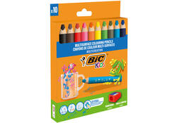Kleurpotloden BicKids Multi Surface inclusief puntenslijper assorti pak à 10 stuks
