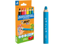 Kleurpotloden BicKids Multi Surface inclusief puntenslijper assorti pak à 6 stuks