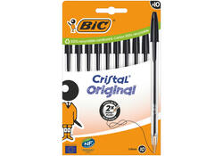 Balpen Bic Cristal medium zwart blister à 10 stuks
