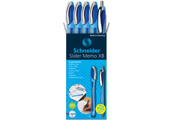 Balpen Schneider Slider Memo XB blauw 4st + 1 gratis Slider balpen