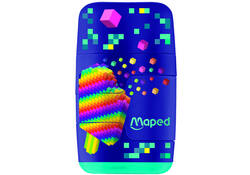 Puntenslijper Maped Pixel Party Connect 2-gaats met gum display à 20 stuks
