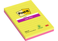 Memoblok 3M Post-it 5845 Super Sticky 127x203mm lijn assorti kleur