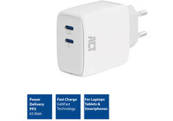 Oplader act 65w 2-poorts usb c wit