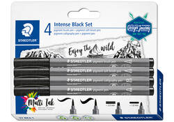 Brushpen Staedtler PigmentArts Intens zwart set à 4 schrijfbreedtes