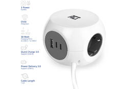 Stekkerblok ACT 3 voudig inclusief 2x USB C/A 1.5 meter wit/grijs
