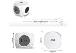 Stekkerblok ACT 3 voudig inclusief 2x USB C/A 1.5 meter wit/grijs
