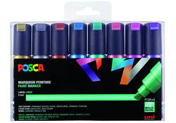 Verfstift Posca PC8K breed schuin metallic assorti set à 8 stuks