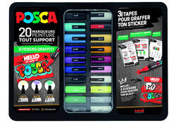 Verfstift Posca Sticker Graffiti assorti metalen koffer à 20 stuks