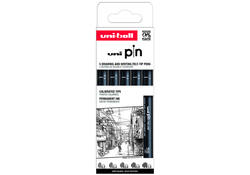 Fineliner Uni-ball Pin ASP009 set à 5 breedtes zwart