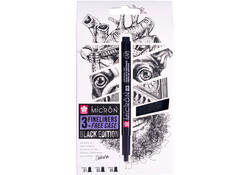 Fineliner Sakura Pigma Micron Black Edition set à 3 breedtes + gratis etui