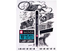Fineliner Sakura Pigma Micron Black Edition set à 10 breedtes + gratis etui