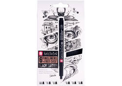 Fineliner Sakura Pigma Micron Black Edition set à 6 breedtes + gratis etui