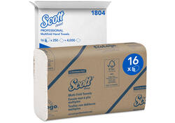 Handdoek Scott m-vouw 1-laags 23x23,5cm 16x250stuks wit 1804