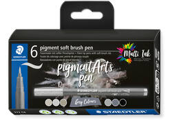 Brushpen Staedtler pigment pen etui à 6 grijze kleuren