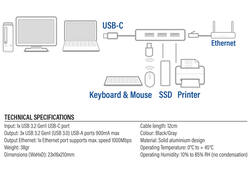 Hub ACT USB-C 3.0 3x USB-A Gigabit ethernet