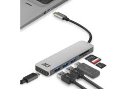 Hub ACT USB-C 3.0, 3x USB-A cardreader PD p-through