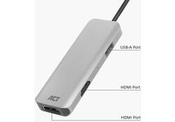 Adapter ACT USB-C 4K multiport voor 2 HDMI monitoren