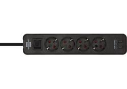 Stekkerdoos Brennenstuhl Ecolor 4 voudig inclusief 2 USB C 1.5 meter zwart