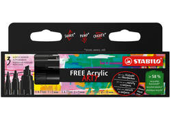 Acrylmarker STABILO Free Acrylic Mixed Tip set à 3 breedtes zwart