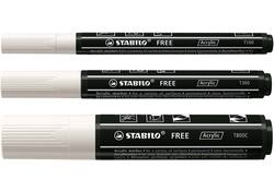 Acrylmarker STABILO Free Acrylic Mixed Tip set à 3 breedtes wit